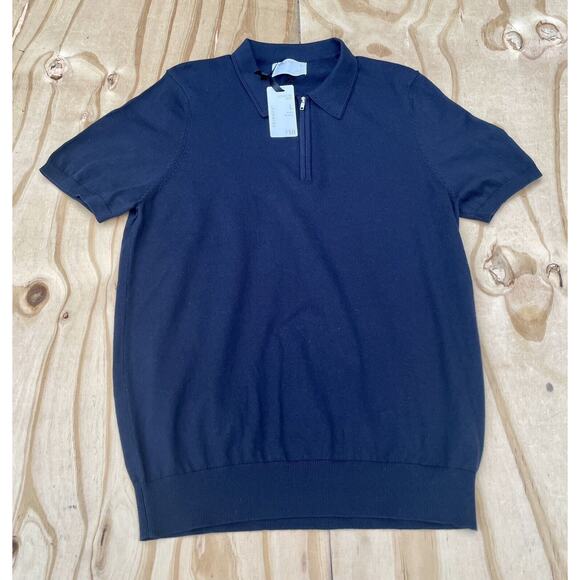 Primark Short Sleeve Polo Men's Short Sleeve 1/4 Zippper Navy Blue Sz.‎ Large L - Picture 1 of 5